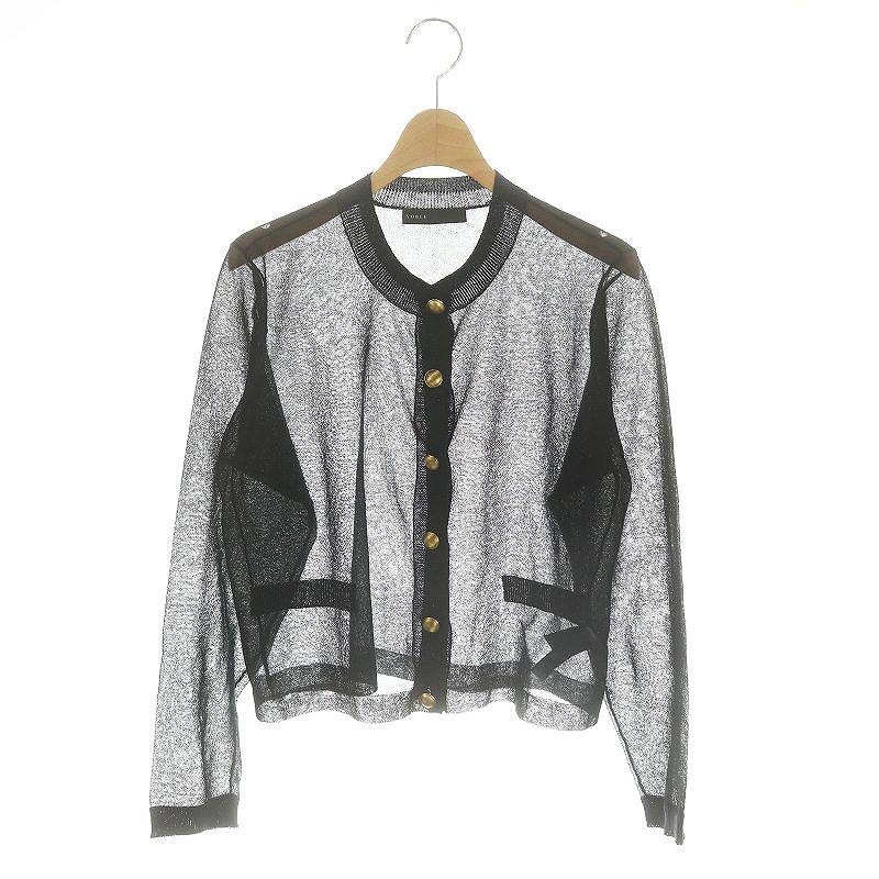 NOBLE ラメトリミングシアークルーショートカーディガン