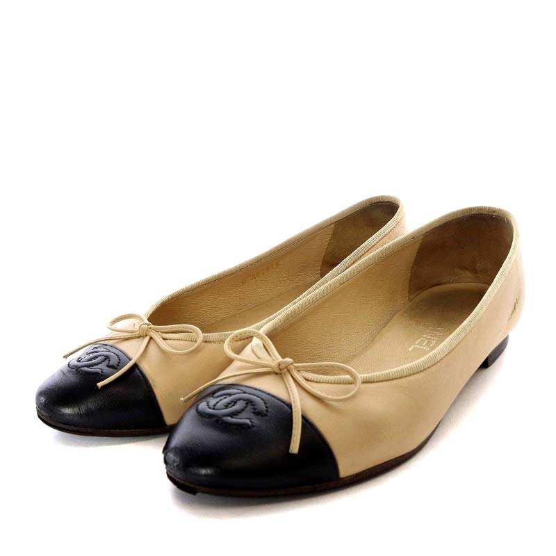 シャネル CHANEL パンプス フラット ココマーク リボンモチーフ レザー