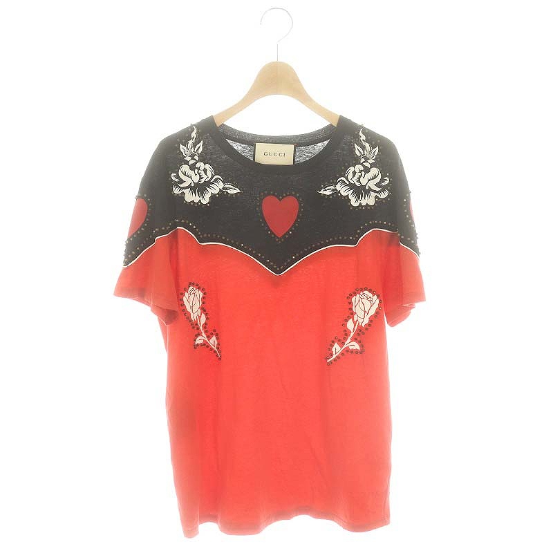 グッチ GUCCI スタッズ Tシャツ カットソー 半袖 切替 L 黒 赤 