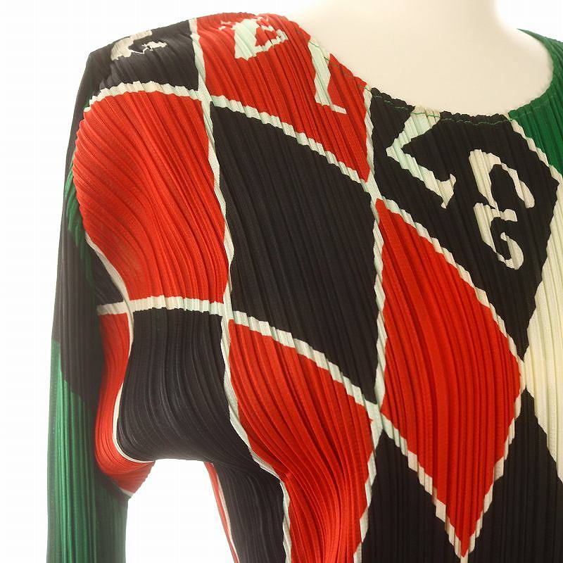PLEATS PLEASE ISSEY MIYAKE◆07AW/カジノルーレット柄長袖カットソー/3/ポリエステル/マルチカラー/PP73-JK742 プリーツプリーズ PLEATS PLEASE イッセイミヤケ 07AW カジノ