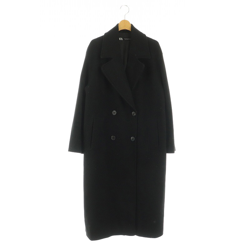 ZARA ブラック ロングコート Sサイズ ZARA ウールブレンドハイネック