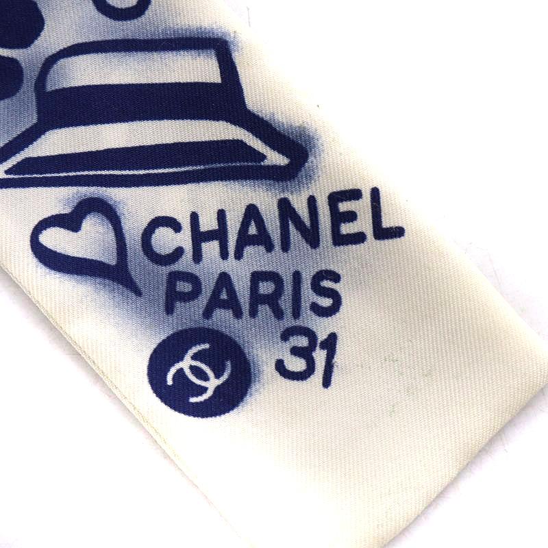 シャネル CHANEL ココマーク タイスカーフ 総柄 シルク 絹 白 ホワイト