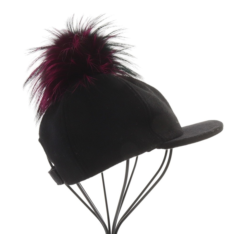 フェンディ FENDI 帽子 キャップ フォックスファーポンポン付き ウール