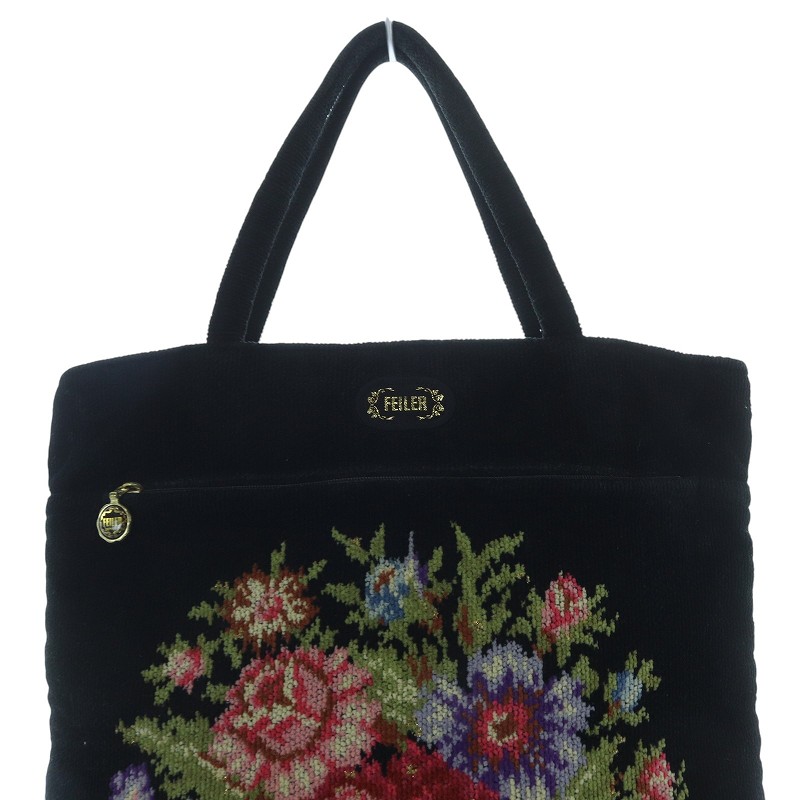 FEILER フェイラー ユニ　　 トートバック ブラック　新品未使用希少 フェイラー FEILER 花柄 トートバッグ ハンドバッグ 黒 ブラック /SR6