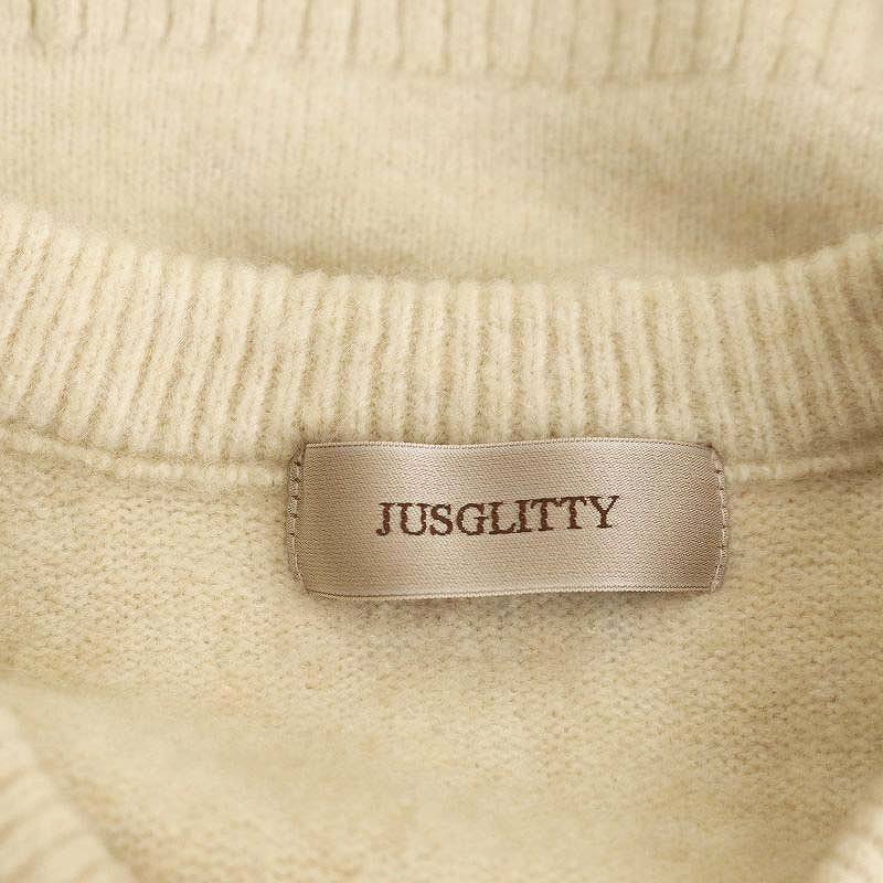 ジャスグリッティー JUSGLITTY 24AW ケーププルオーバー カーディガン ニット フリル 長袖 クルーネック ウール混 2 M ベージュ /KO ジャスグリッティー JUSGLITTY 24AW ケーププルオーバー
