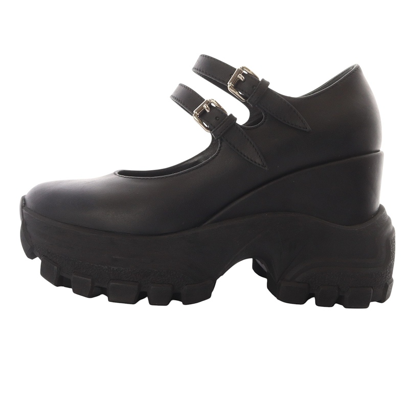 ミュウミュウ miumiu メリージェーン 厚底シューズ ロゴ 38 24.5cm 黒