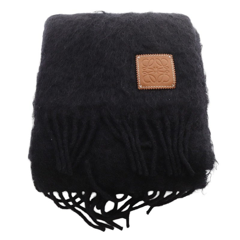 ロエベ LOEWE スカーフ モヘア&ウール アナグラム マフラー 黒