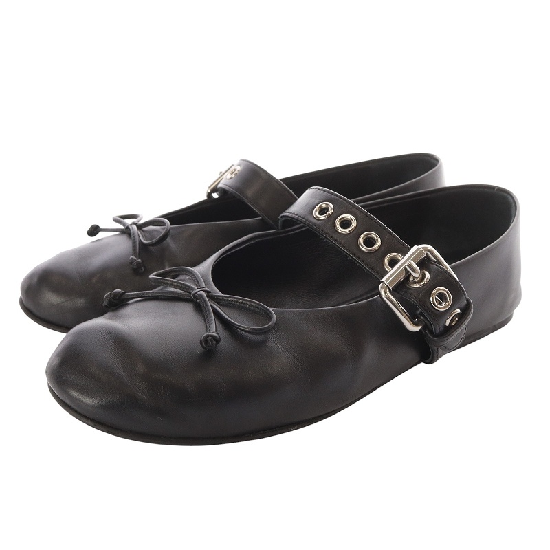 【MIU MIU】 ミュウミュウ レザー バレリーナ MIU MIU - 【美品】 miu miu / ミュウミュウ | レザー