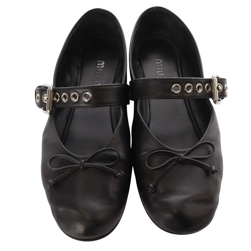 ミュウミュウ miumiu レザー バレリーナ バレエシューズ