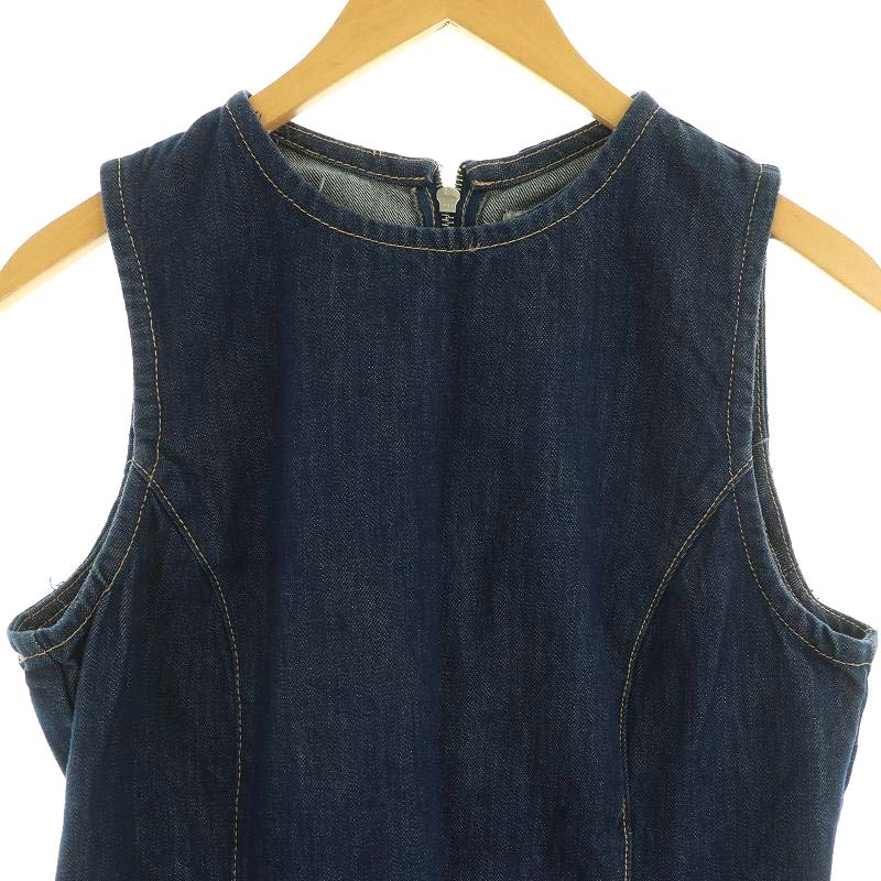 ザラ ZARA デニムワンピース ミニ ノースリーブ USA L ネイビー