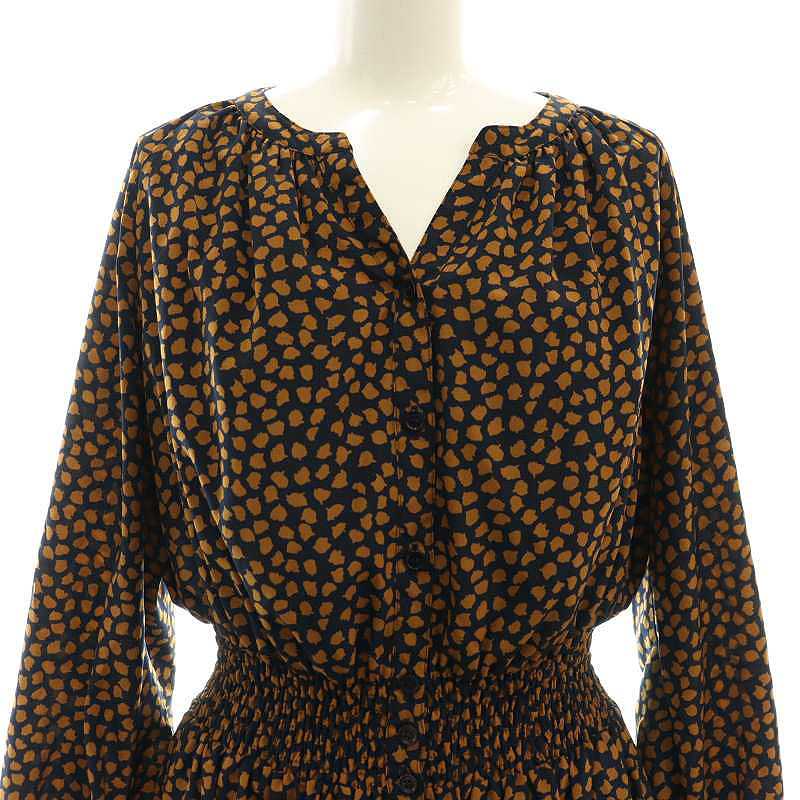 アナイ ANAYI デシンリーフプリント シャーリング ワンピース ロング