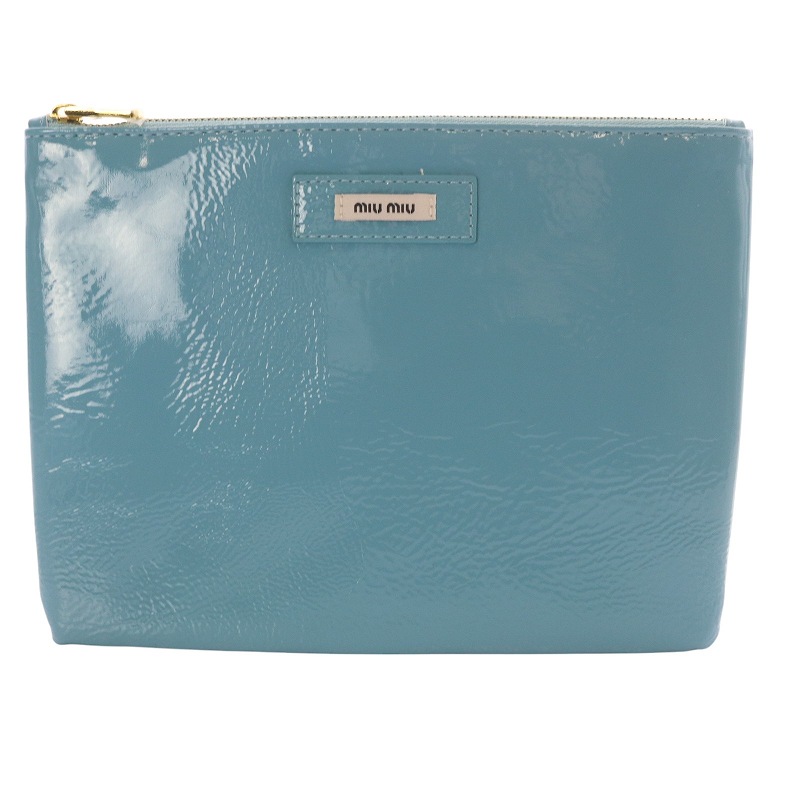 ミュウミュウ miumiu ノベルティ商品 エナメル ポーチ ロゴ 水色 