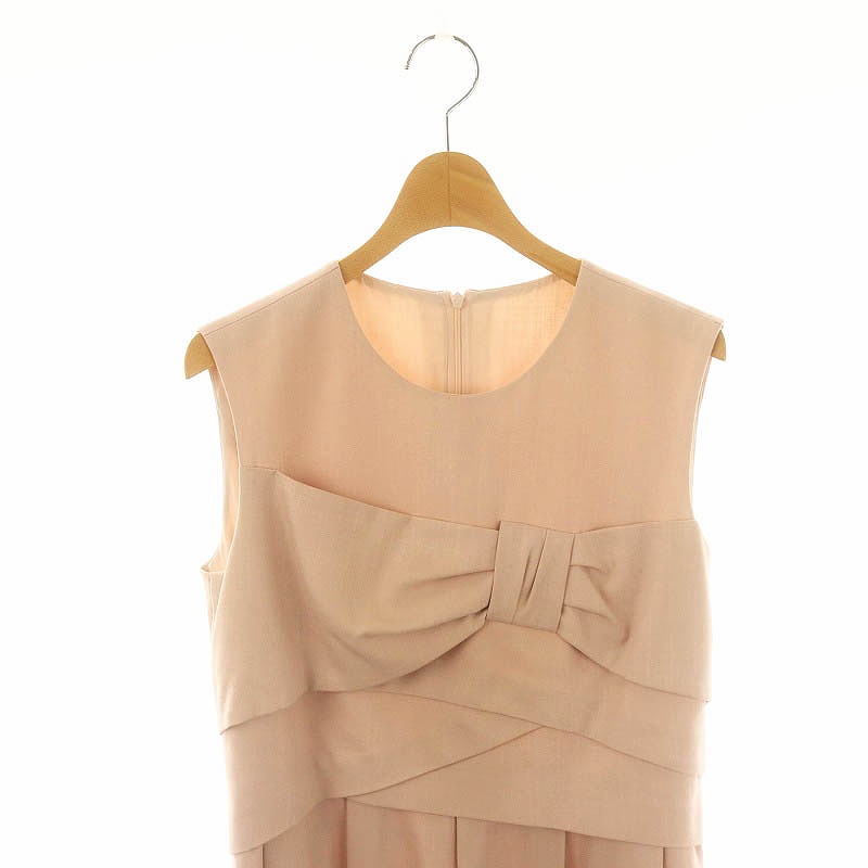 ルネ Rene リボン タックフレア ワンピース ロング ノースリーブ 38