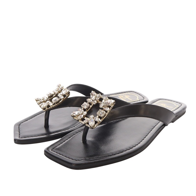 良品△ROGER VIVIER ロジェヴィヴィエ サテン ビジュー オープントゥ フラット サンダル シューズ スリッパ ブラック 38.5 イタリア製 ロジェヴィヴィエ フラットサンダル/ブラック 2025年最新】Yahoo