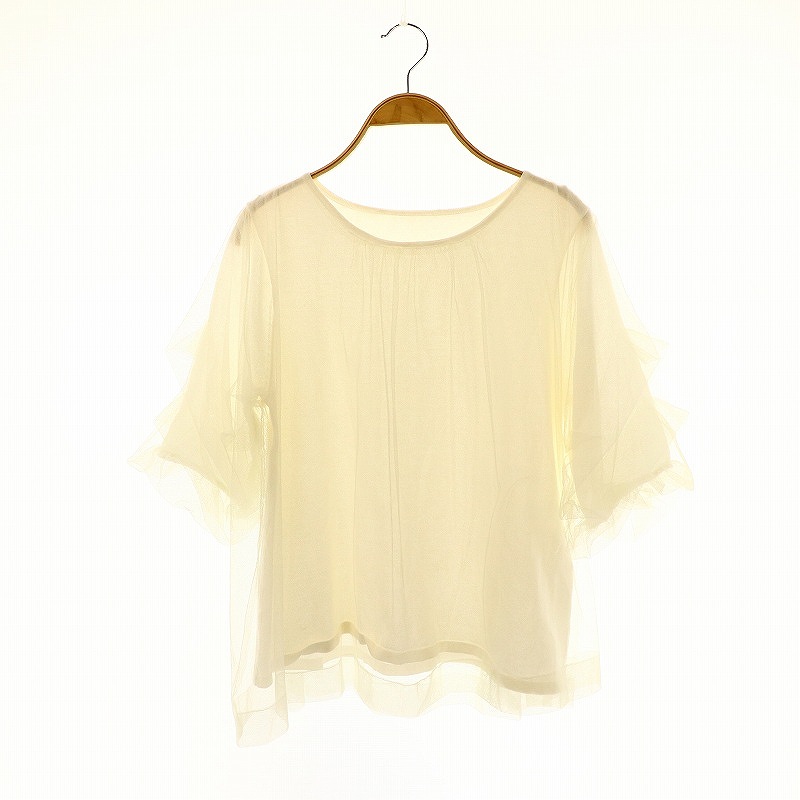 美品！！　Stola. ストラ ノースリーブチュールドッキングニット Stolaチュールドッキングニットプルオーバー ブラック