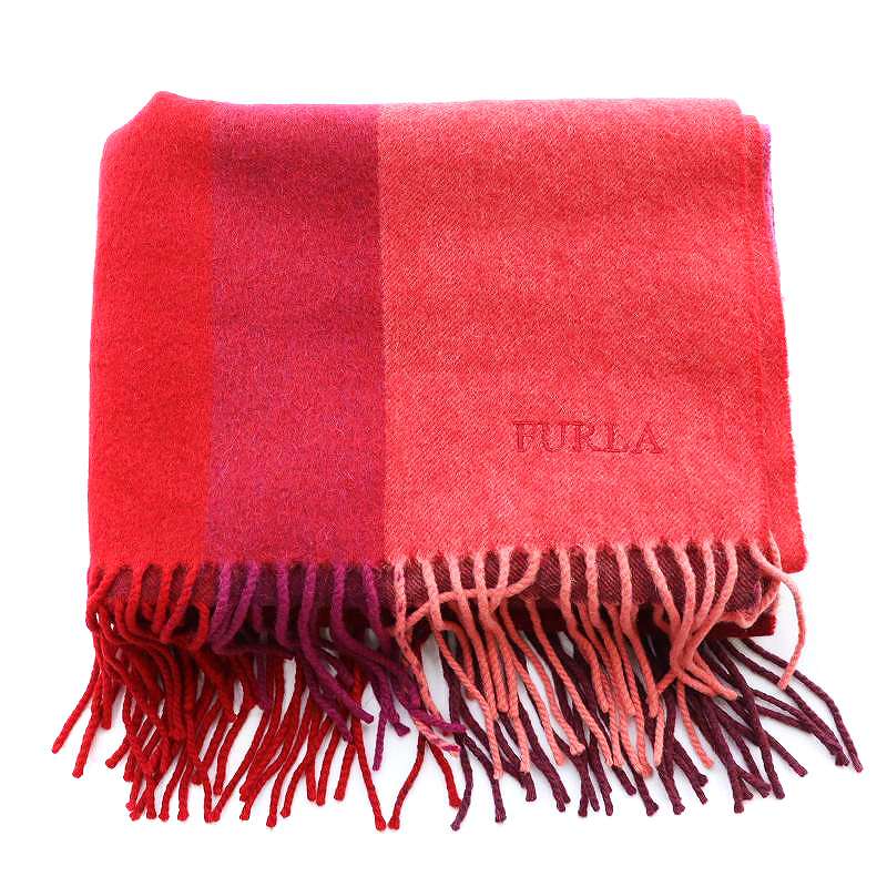 フルラ FURLA マフラー カシミヤ チェック 赤 レッド E5585-16 /AS