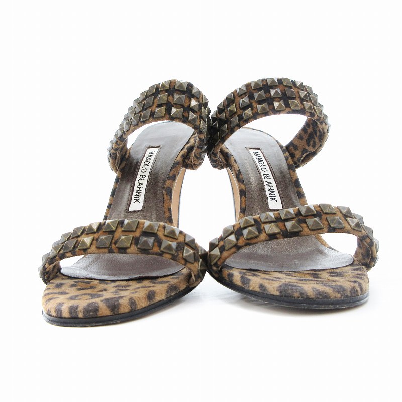 マノロブラニク MANOLO BLAHNIK サンダル レオパード柄 スタッズ