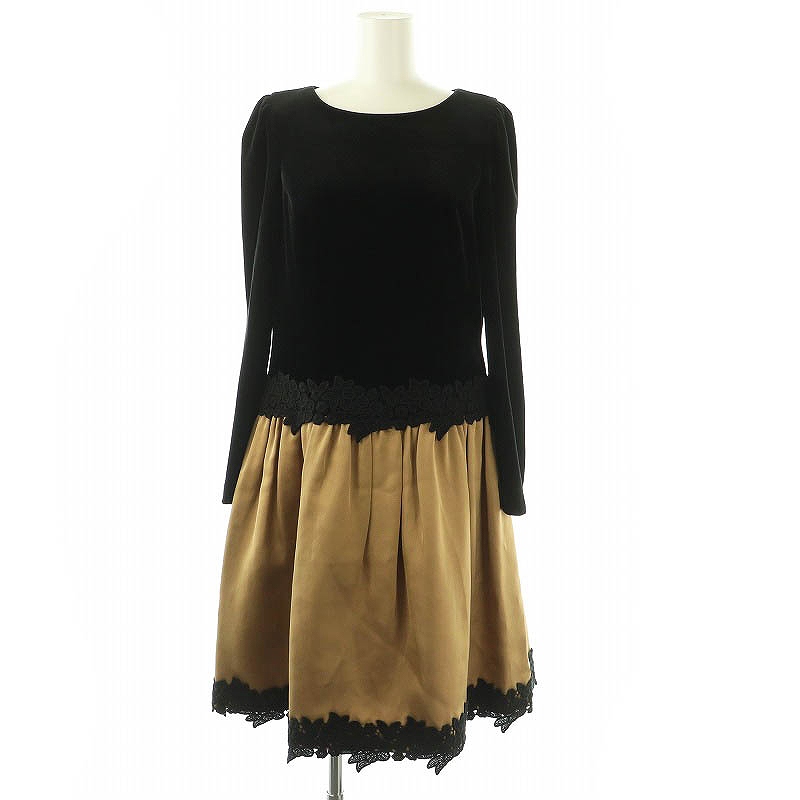 エムズグレイシー　切り替えワンピース　40サイズ エムズグレイシー M'S GRACY ベロア 切替 ワンピース ひざ丈 40