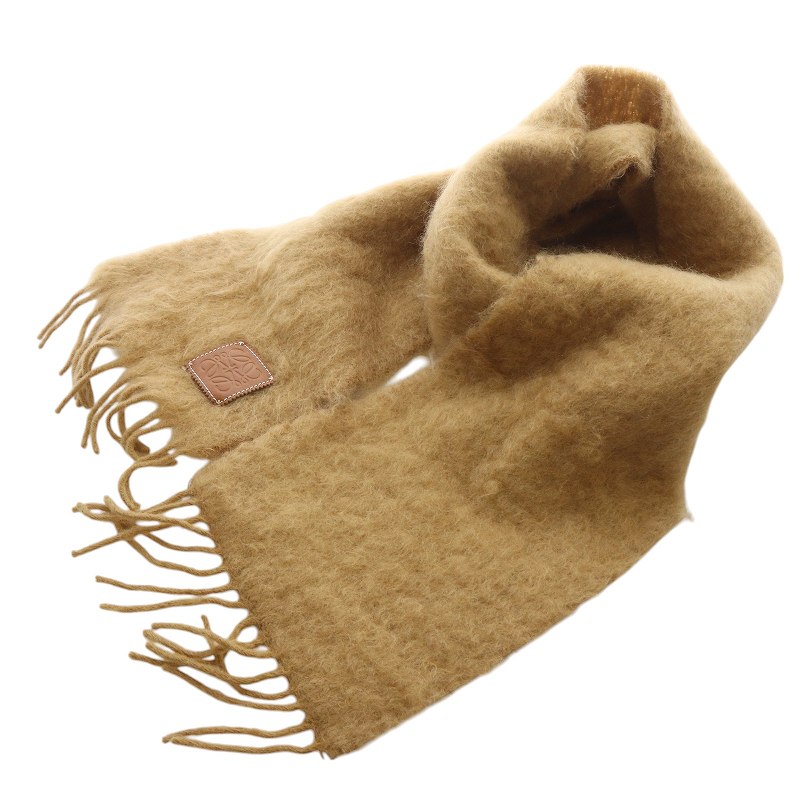 LOEWE ウールマフラー フリンジ付き LOEWE ウール マフラー クリーム色