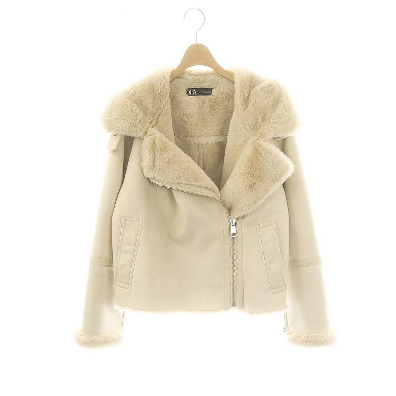 ザラ ZARA ムートン ライダースジャケット L アイボリー /MI □OS