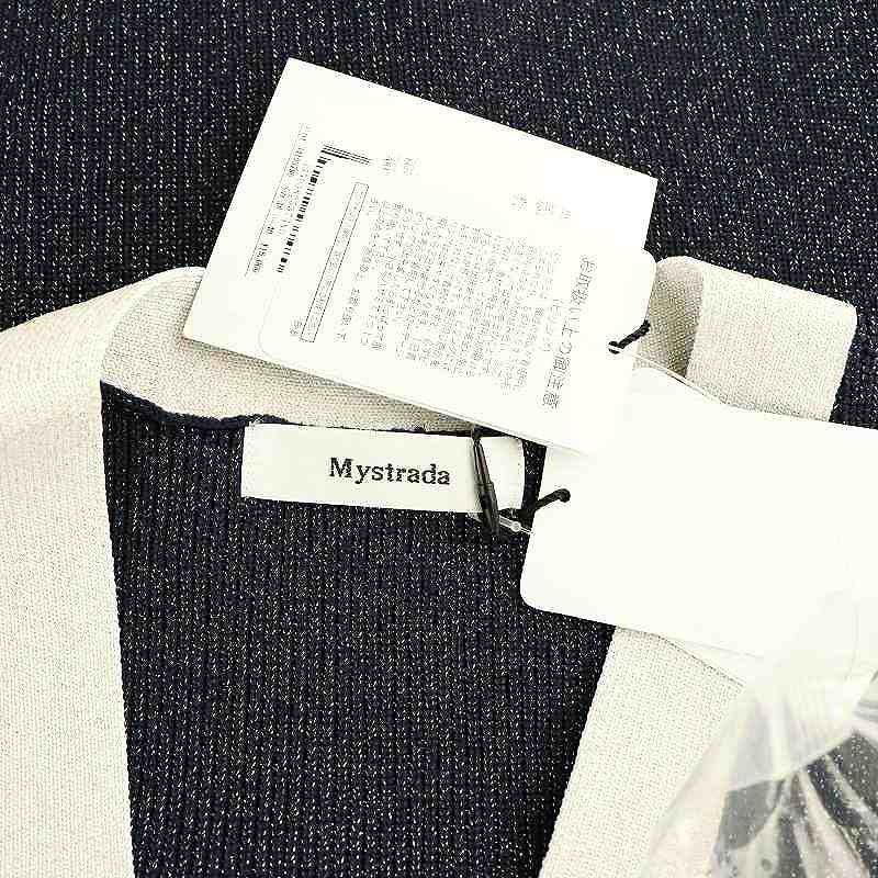 マイストラーダ Mystrada 24SS ラメワッペンカーデ カーディガン ニット 長袖 Vネック ラメ 38 紺 /NR ■OS レディース Mystrada - マイストラーダ 24SS ラメワッペンカーデ