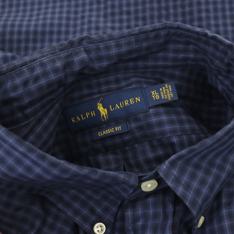 人気 ラルフローレン コットンシャツ XL ネイビー グリーン チェック 古着 XL☆古着 ラルフローレン Ralph Lauren 長袖 ブランド シャツ メンズ