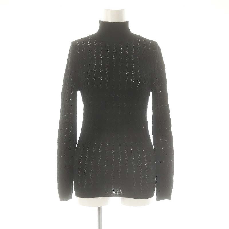 【中古】プラダ PRADA P26444 三角ロゴ レーシーロングコットンニット カットソー 38 黒 /MI ■OS ■SH レディース プラダ PRADA P26444 三角ロゴ レーシーロングコットンニット