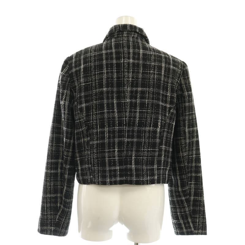 ザラ ZARA チェック柄 ツイード ジャケット ステンカラー M 黒 