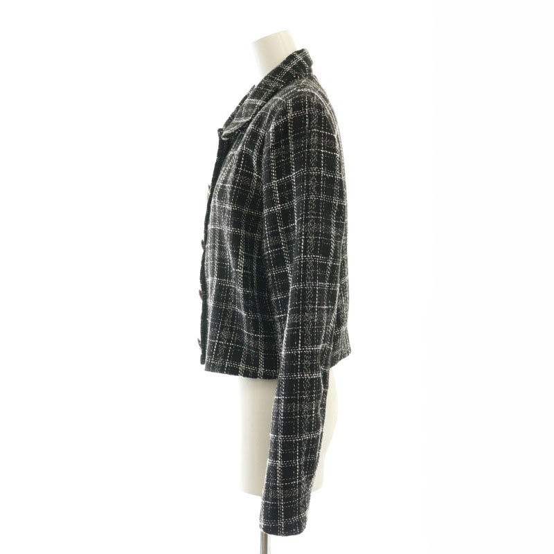 ザラ ZARA チェック柄 ツイード ジャケット ステンカラー M 黒 