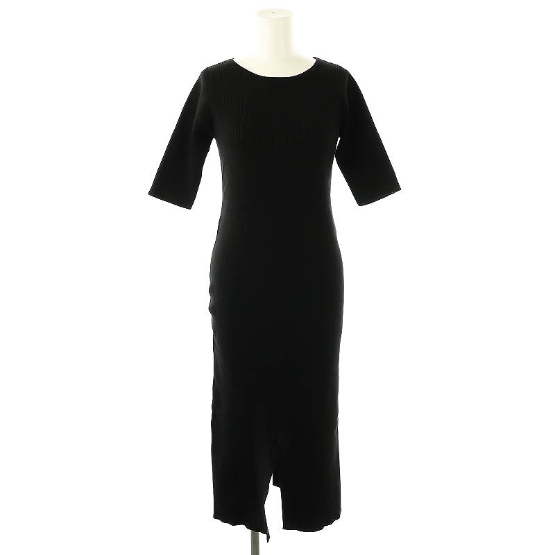 ジェンヌ JENNE ロングリブニットワンピース M ブラック /DF □OS