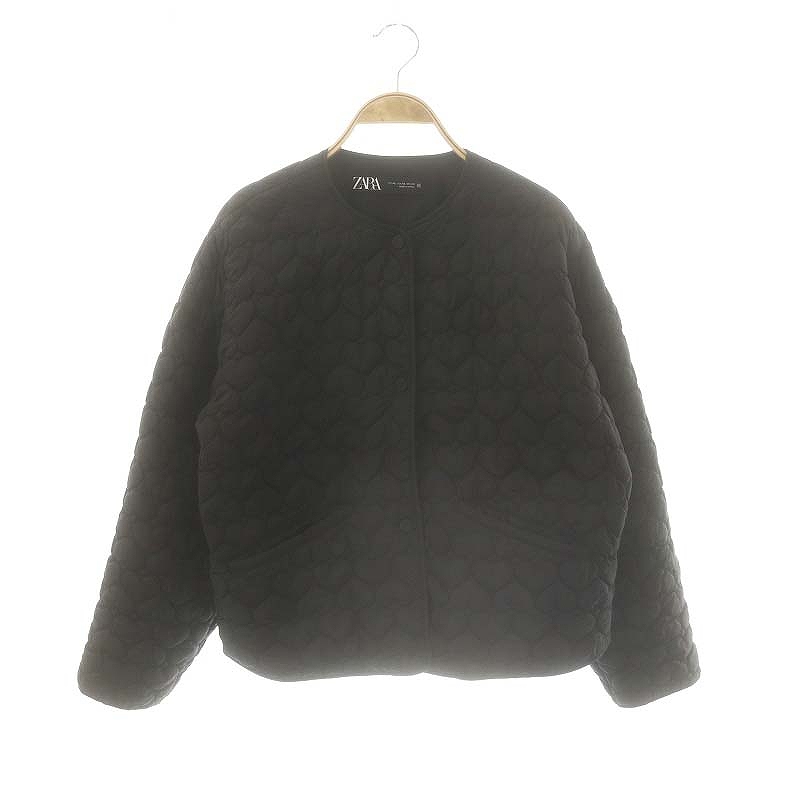 ザラ ZARA ハートキルティング ジャケット ブルゾン ノーカラー XS 黒 