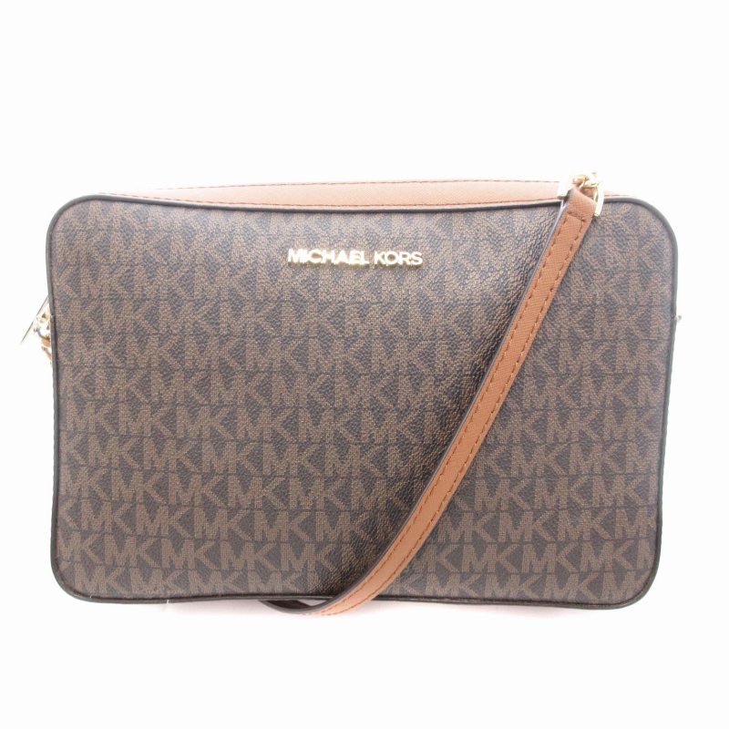 マイケルコース MICHAEL KORS チェーンショルダーバッグ MK柄 総柄 茶 