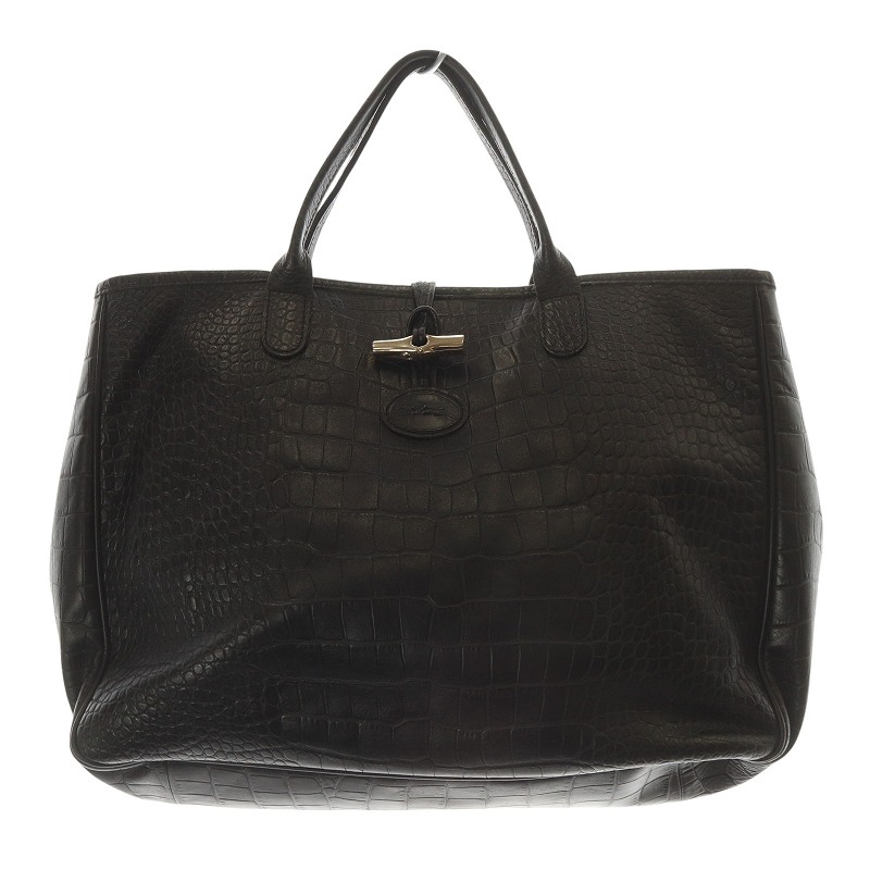 【未使用級】ロンシャン トートバッグ プリアージュ キュイール クロコ型押し 黒 ロンシャン クロコ型押し プリアージュ ブラック 未使用級】ロンシャン