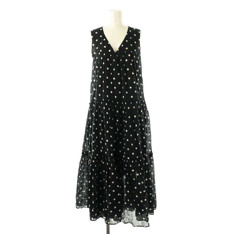 ょぃ美品＊ヌキテパ：ティアードコットンドットマキシワンピース：S：黒 美品＊ヌキテパ：ティアードコットンドットマキシワンピース：S：黒
