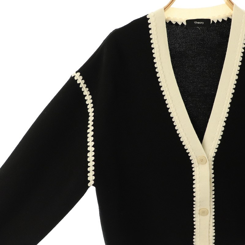 Theory Lsize ブラック リネン75% カーディガン セオリー カーディガン BRISTOL COTTON LACE TRIM(504784224) | セオリー