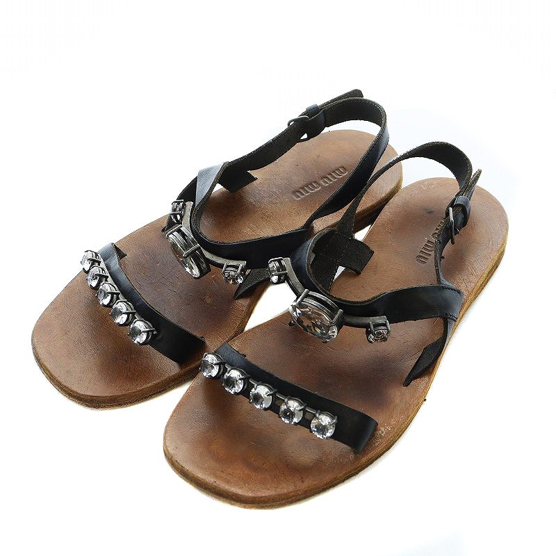 miumiu フラットビジューサンダル