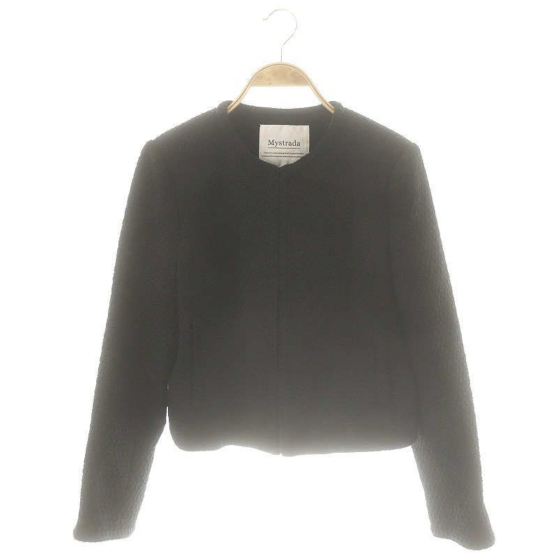 新品　マイストラーダ　ツイードジャケット　38サイズ　ブラック マイストラーダ Mystrada 24SS ノーカラーツイードジャケット 38