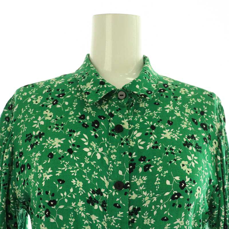 ザラ ZARA 花柄 シャツワンピース ロング マキシ丈 長袖 ベルト付 USA