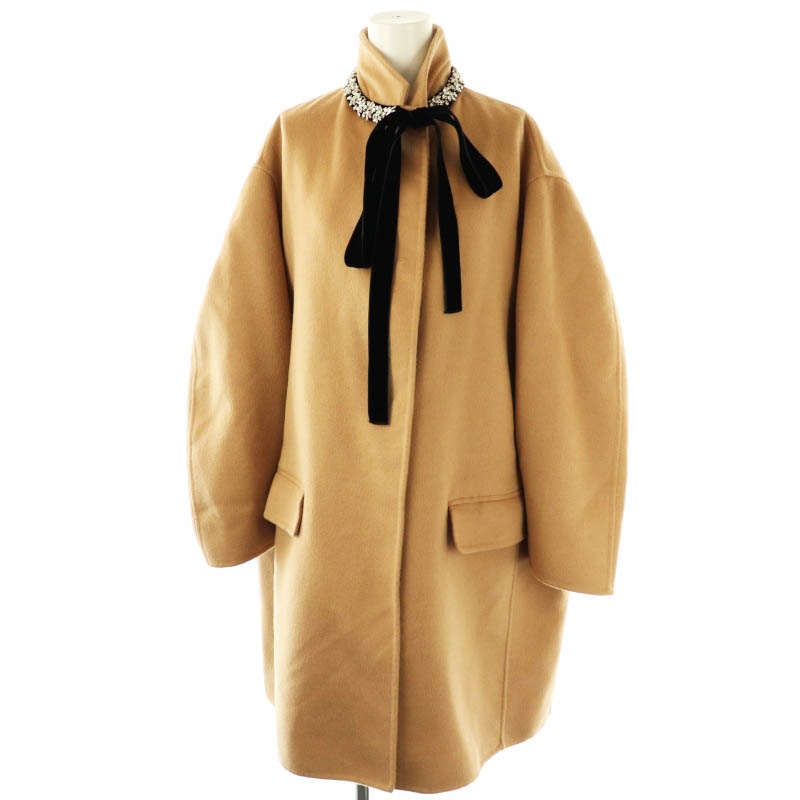 プラダ PRADA P693HR コート アウター アンゴラ混 ビジュー装飾 プラダ PRADA P693HR コート アウター アンゴラ混 ビジュー装飾