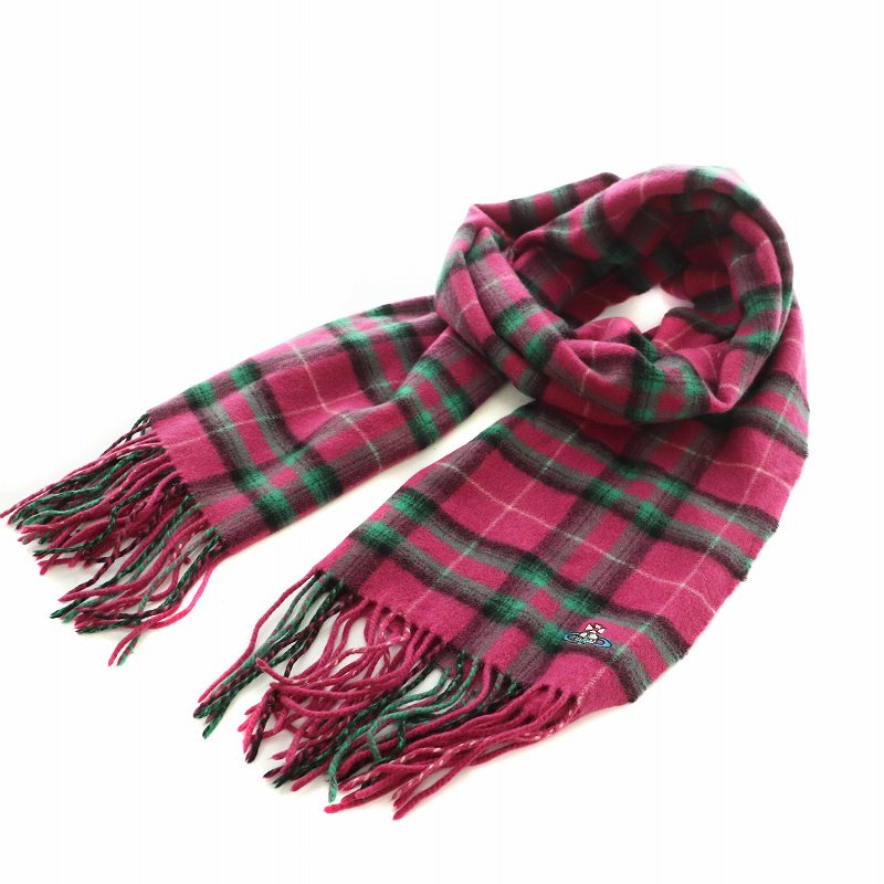 Vivienne Westwood チェック柄マフラー フリンジ付き ヴィヴィアンウエストウッド Vivienne Westwood チェック マフラー
