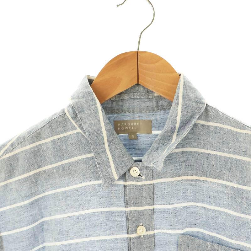 MARGARET HOWELL 22SS ワイドストライプリネン 半袖シャツ MARGARET