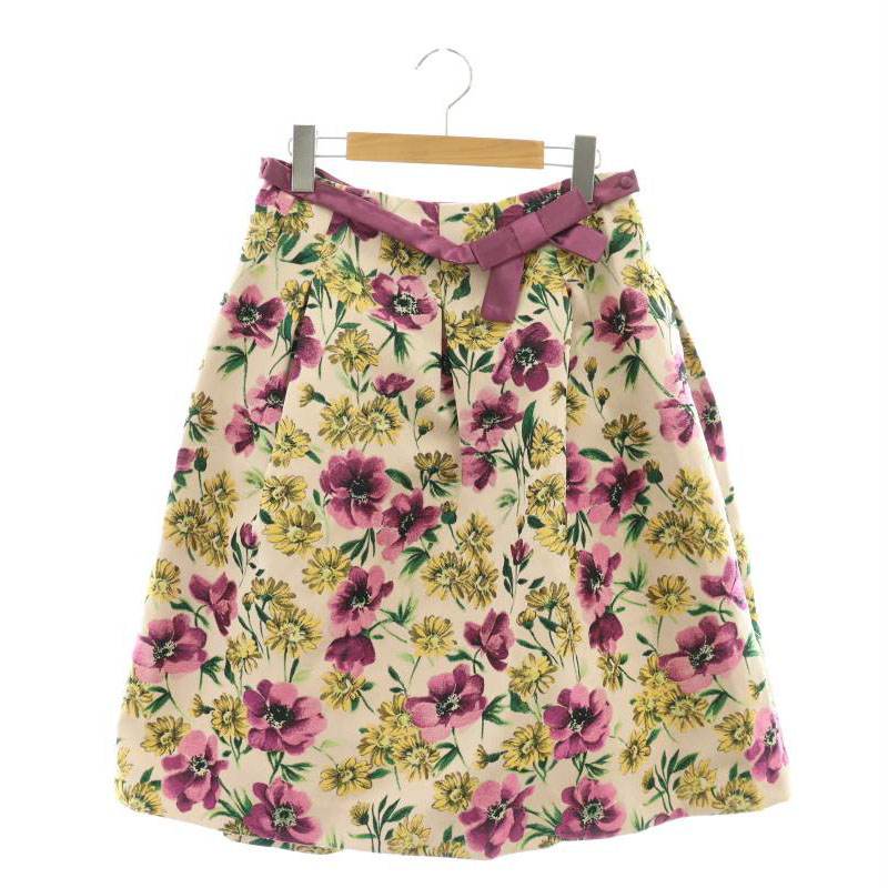 エムズグレイシー　フラワー刺繍　スカート エムズグレイシー フラワー 花柄 刺繍 スカート 40 L 黒 ブラック