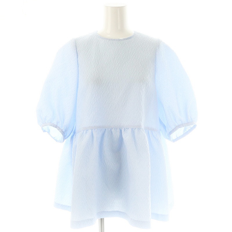 AIRY ジャカード 5SL ペプラム ブラウスライトブルー