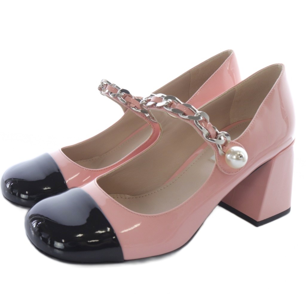 ミュウミュウ miumiu パテントレザー チェーン メリージェーン 