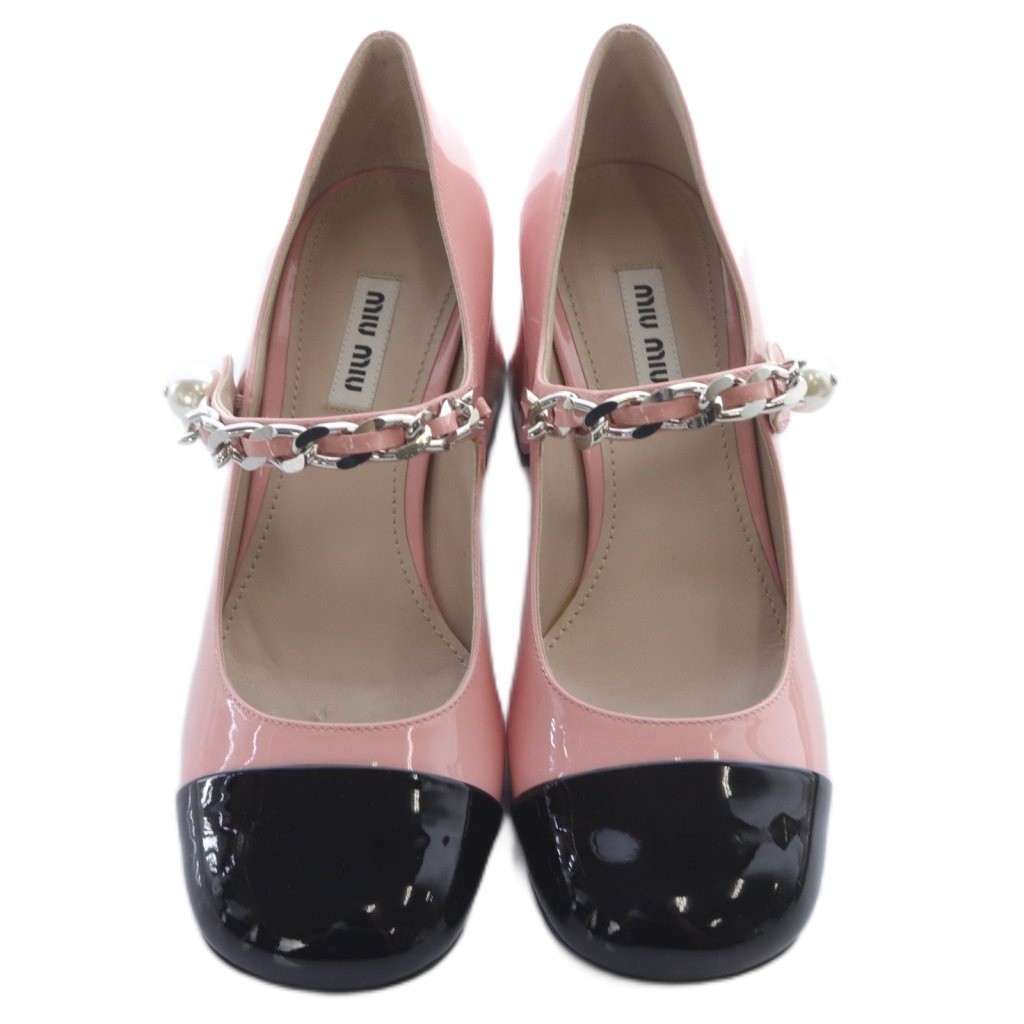 ミュウミュウ miumiu パテントレザー チェーン メリージェーン 