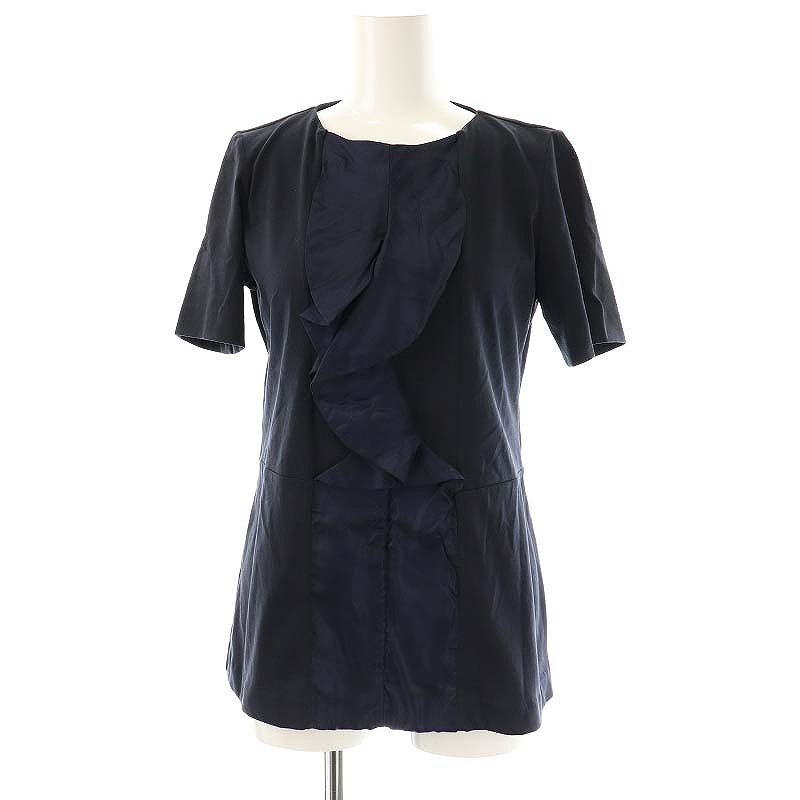 マルニ MARNI バックジップ半袖フリルカットソー 38 ネイビー /DO □OS 