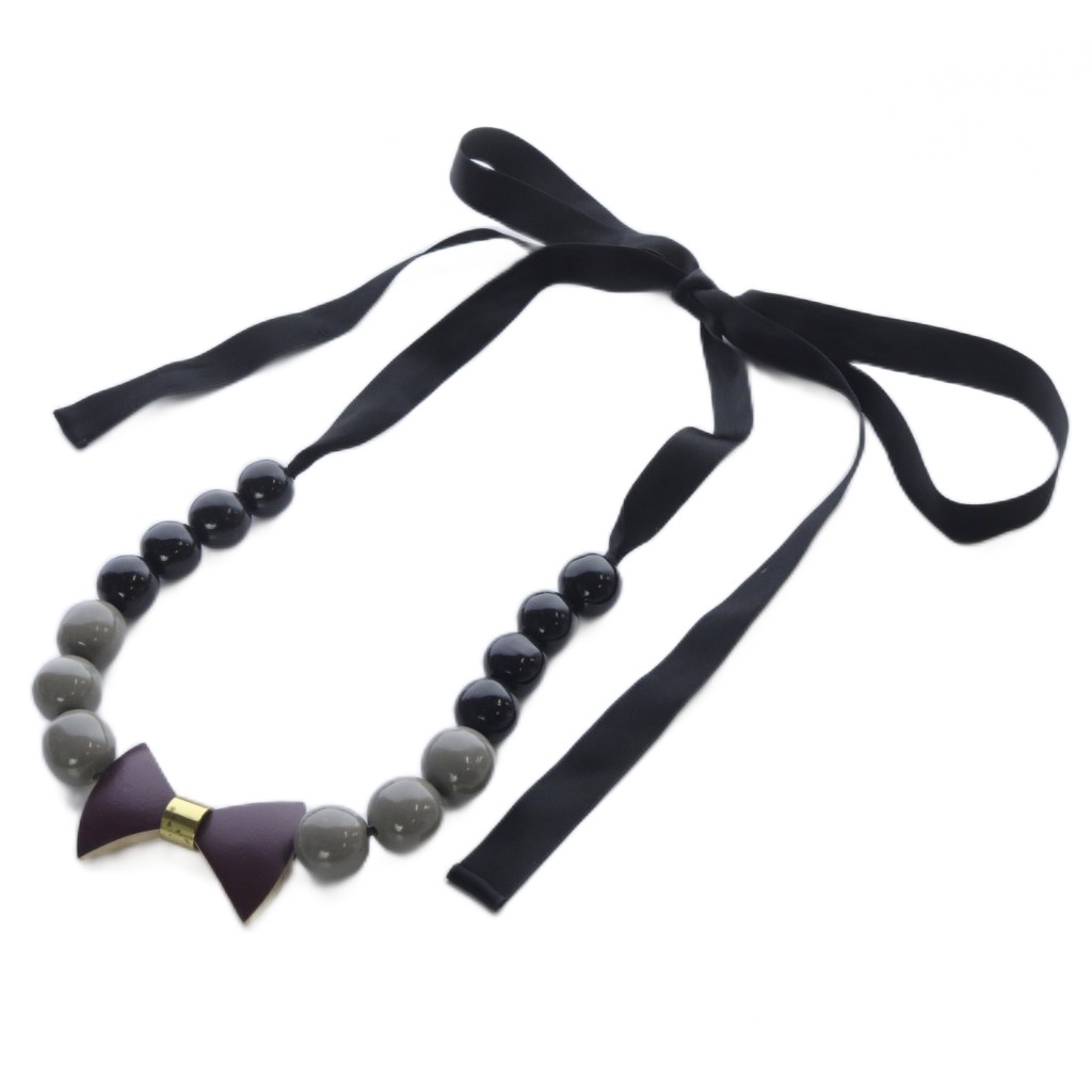 マルニ*リボン　ネックレス マルニ MARNI リボンモチーフネックレス 黒 ブラック グレー /SR12