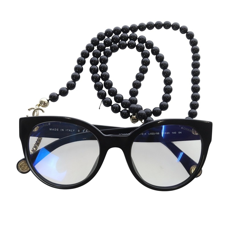 シャネル CHANEL パールチェーン付き 眼鏡 伊達メガネ ココマーク 51 
