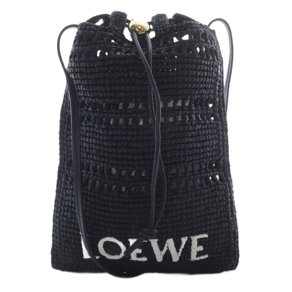 美品☆LOEWE❤️ブラック ドローストリングバッグ ロエベ LOEWE ドローストリング ポケット バッグ ラフィア