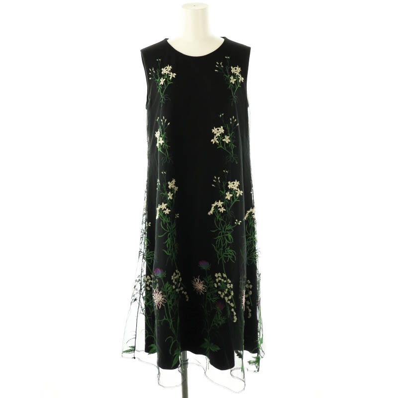 シビラ ロングワンピース 刺繍 ノースリーブ 花 M